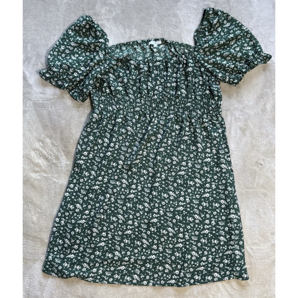 Iris Womens L Floral Dress Off The Shoulder Peasant Boho Beach Coquette Moth